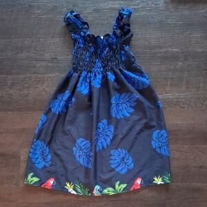 Blue Tropical Kids Dress with Parrot Print